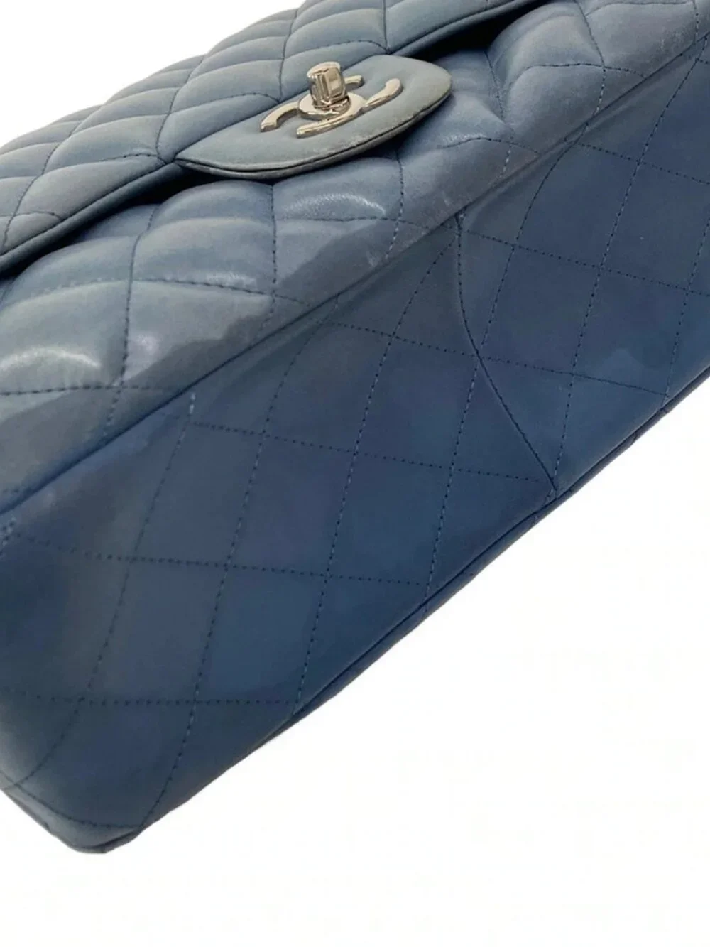 CHANEL Large Matelasse Blue Lambskin Shoulder Bag